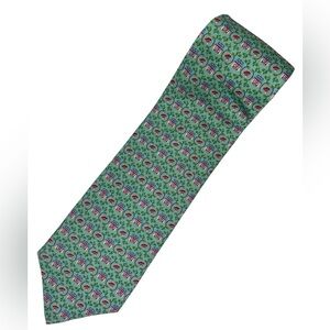 Angela Moore Chinese Tea House Green and Pink 100% Italian Silk Necktie